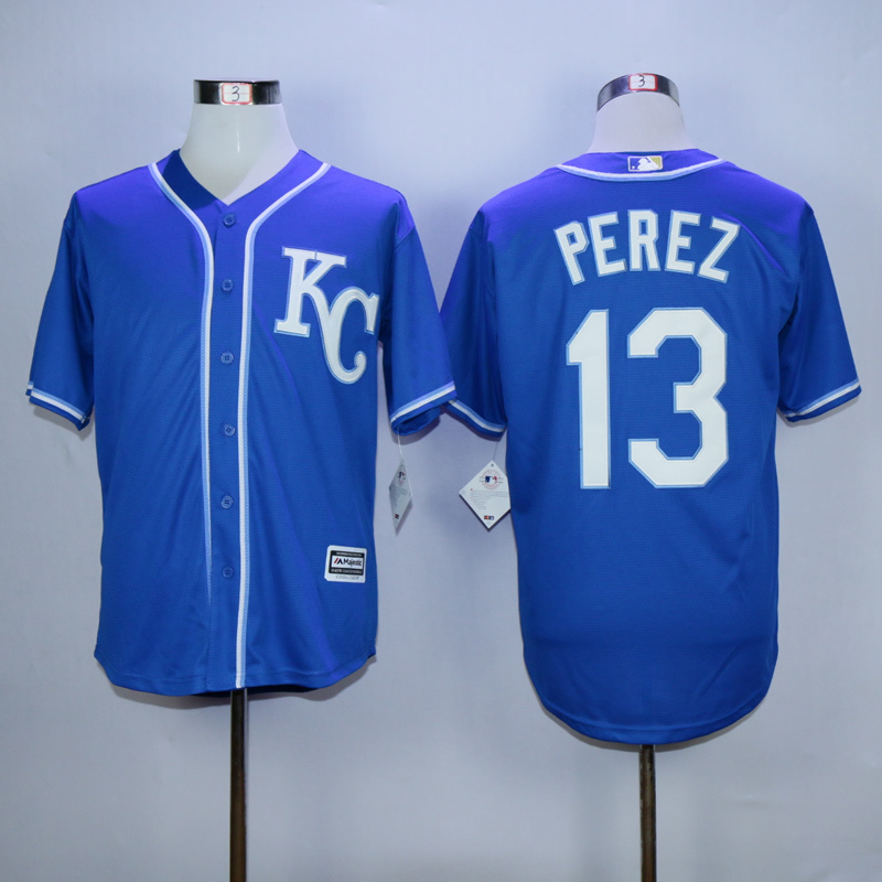 Men Kansas City Royals 13 Perez Blue MLB Jerseys